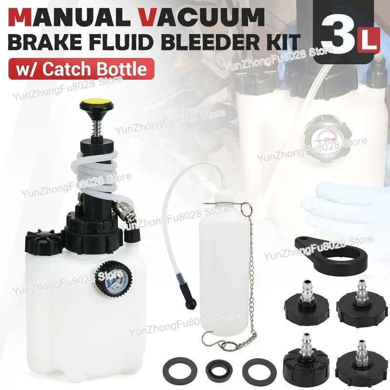 Brake Bleeder Kit with 3L Pressure Pump 1L Waste Bottle & 4 Upgraded Adapters Manual Brake Fluid Bleeder Tool for Most Vehicles