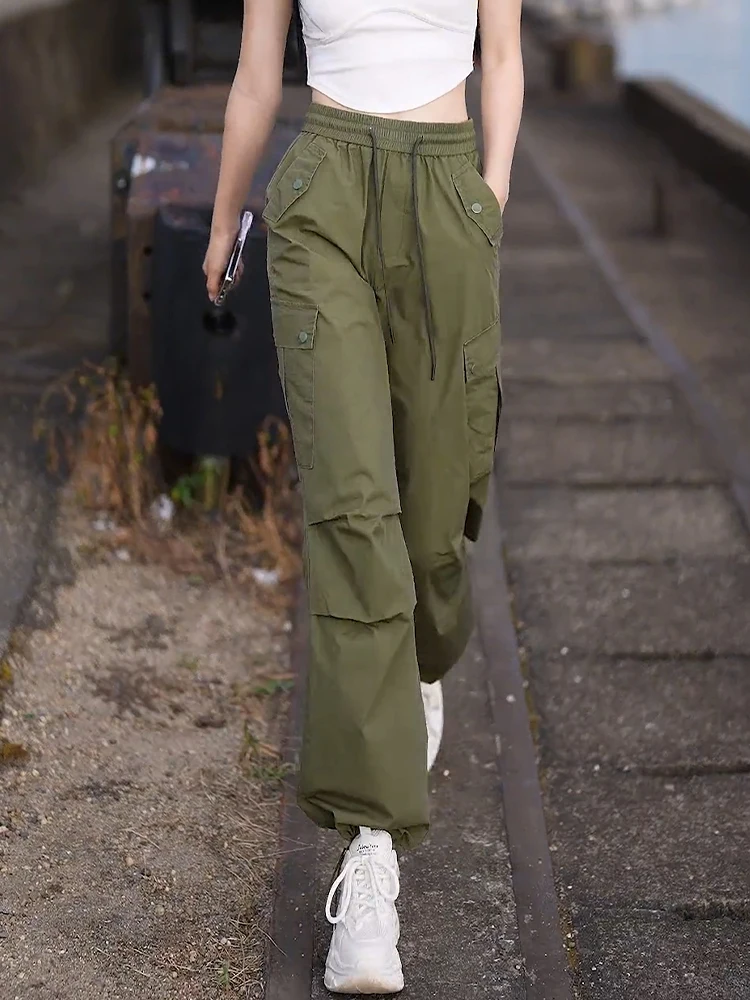 

Retro American Work Pants Women Summer Thin High Waist Casual Versatile Straight Leg Trousers Sports Street Style Loose Fit