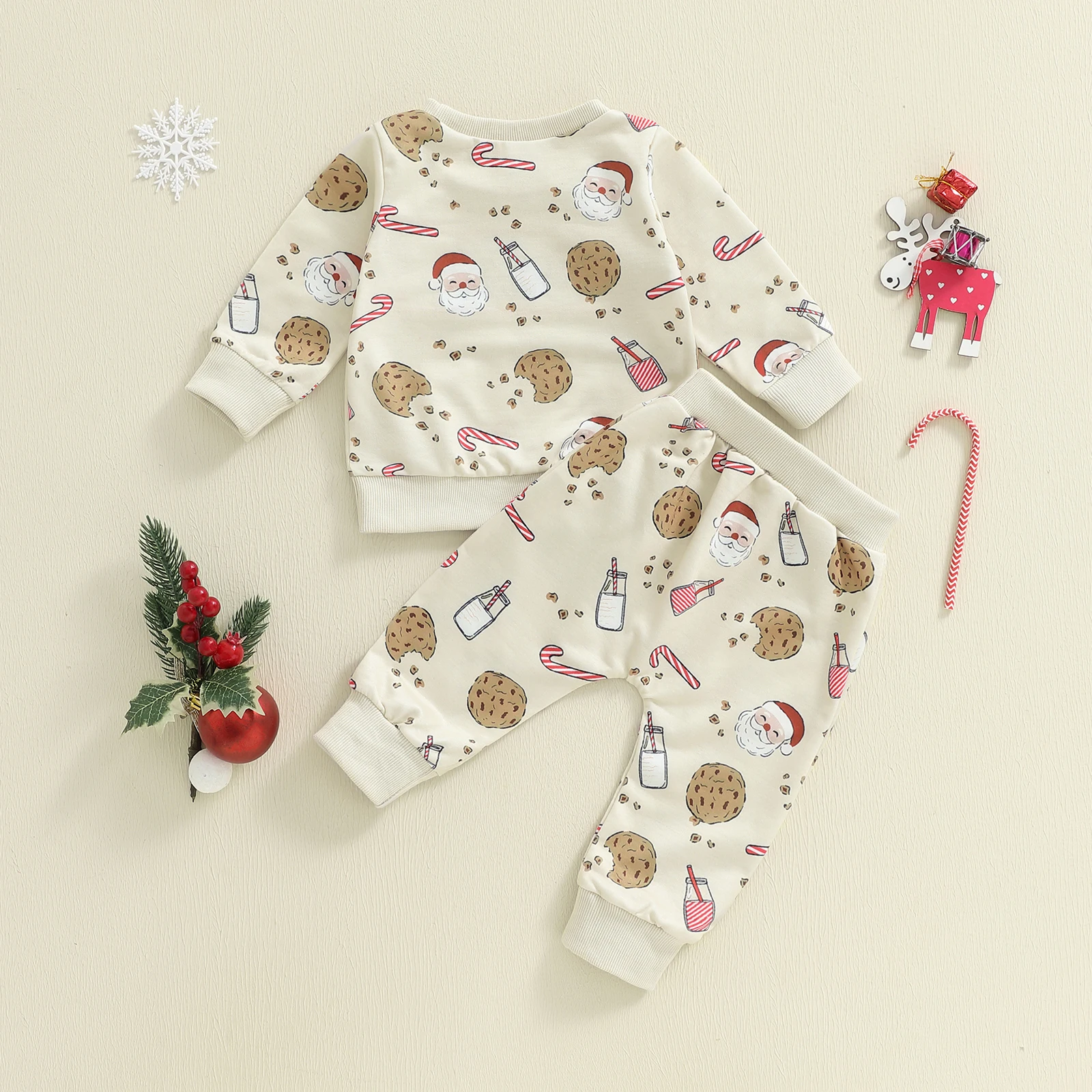 طفل رضيع ملابس عيد الميلاد طويلة الأكمام سانتا كلوز طباعة البلوز البلوز ركض السراويل الخريف الشتاء الملابس #3