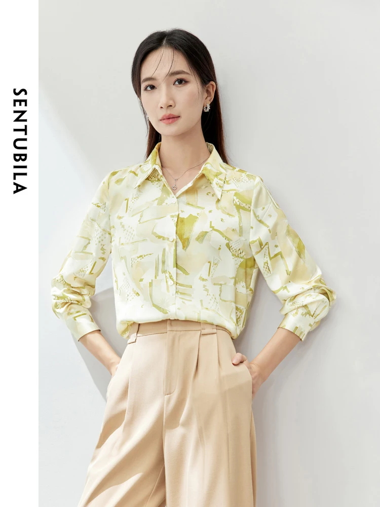 SENTUBILA Polo Collar Loose Women's Shirt & Blouse 2024 Spring Summer Fashion Casual Long Sleeve Button Up Blouses 141C53132