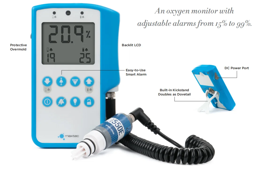 Oxygen Analyzer O2 Gas Detector with Smart Alarms Oxygen -Monitor MAXTEC MaxO2 ME