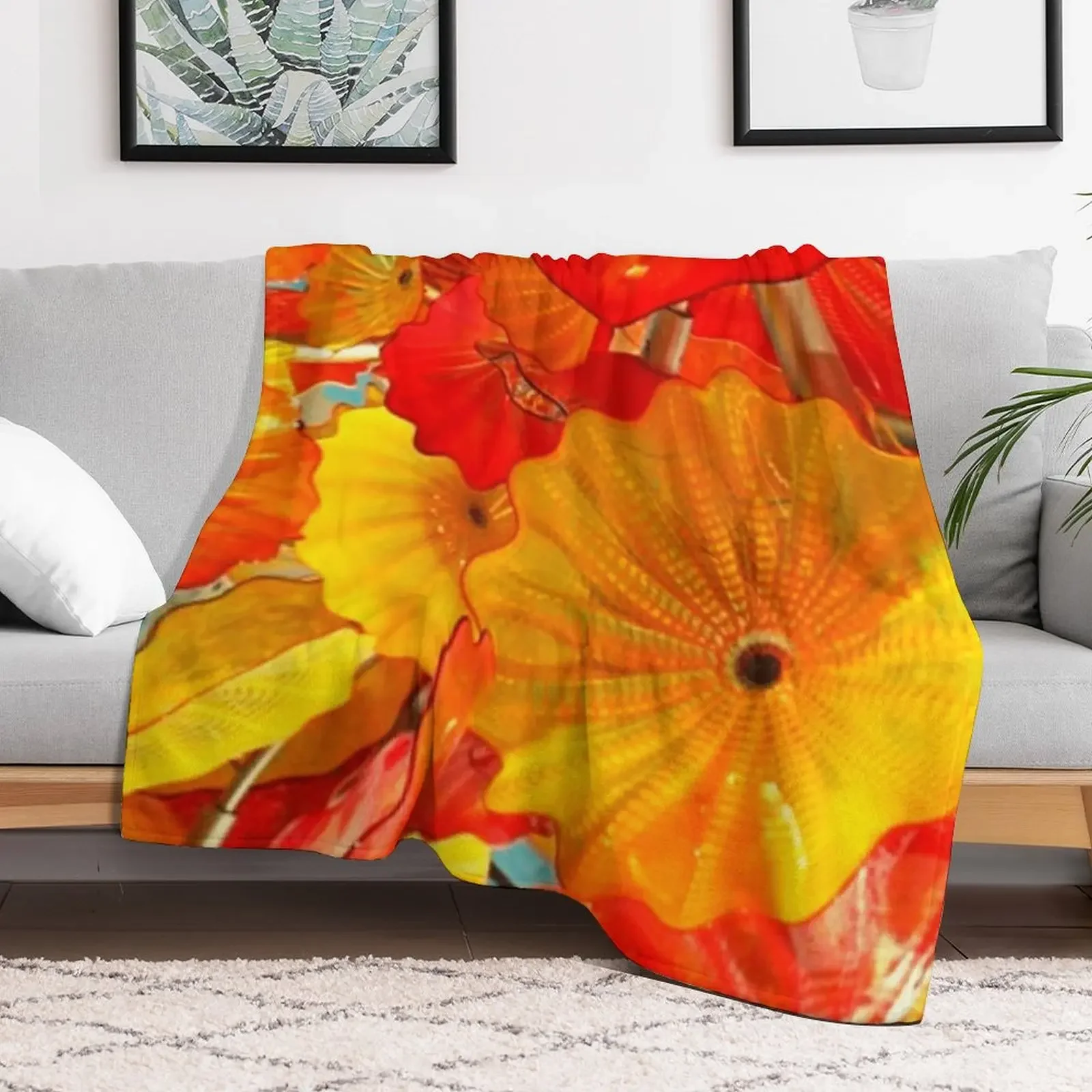 Chihuly Art Red And YellowA-line Dress Throw Blanket Sofa Quilt Plush Sofa Luxury St Blankets