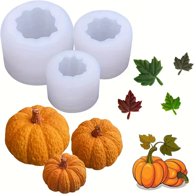 3 Stück 3D Halloween Kürbis Silikonformen Verschiedene Größen Diy Epoxidharz Guss Kerzenständer Thanksgiving Home Dekoration