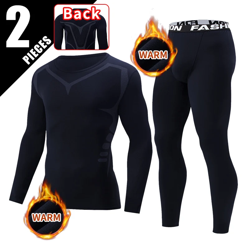 2-Piece Autumn/Winter Men's Warm Suit Fashionable Sports Solid Color Underwear For Teenagers Cycling Running Fitness And Leisure