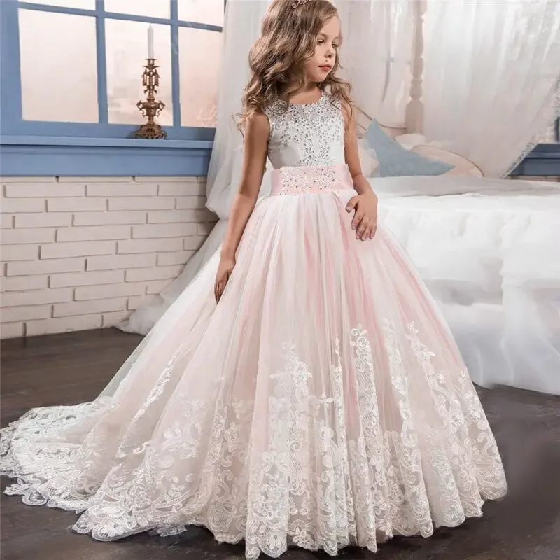 Elegant kids dresses for girls junior Ager girl bridesmaid flower girls dress children wedding birthday party princess dress