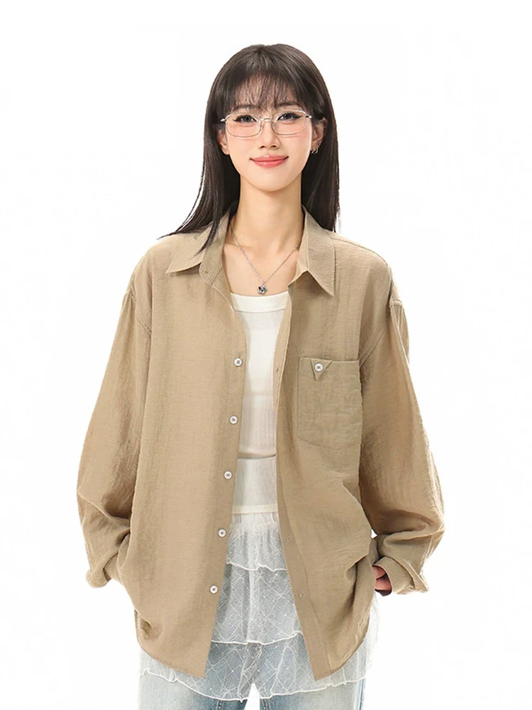 

Легкая летняя льняная рубашка унисекс в винтажном стиле для ранней весны, с длинным рукавом, для студентов, с эффектом омоложения, индивидуальный дизайн