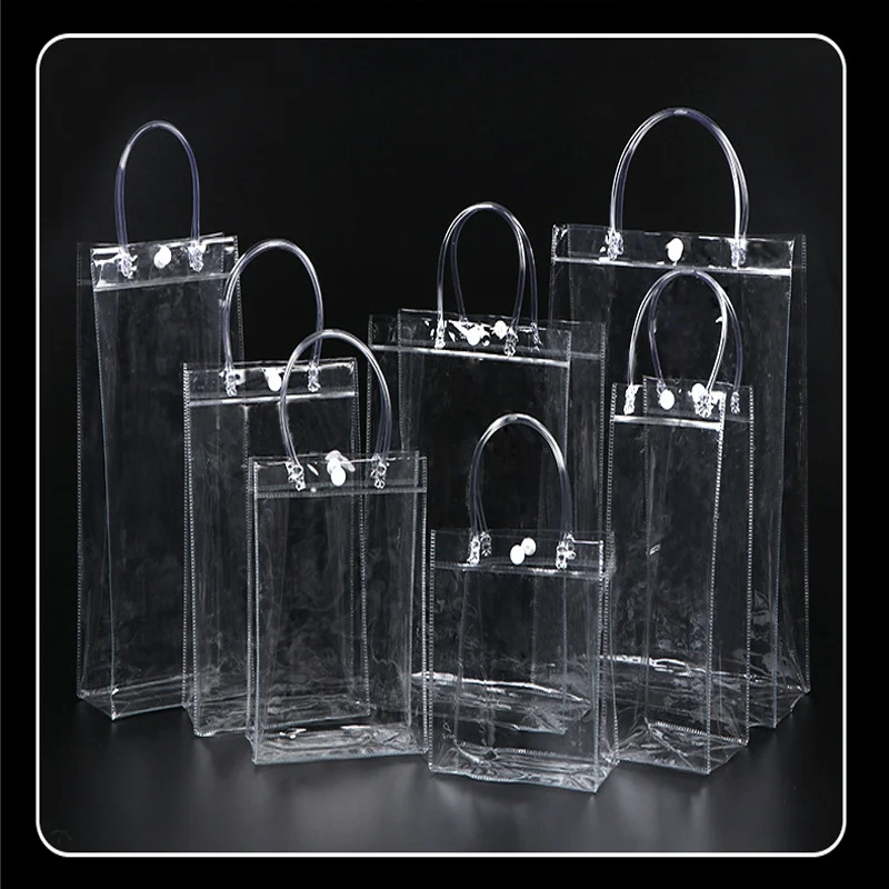 5/10/20/30PCS Transparent Plastic Gift Bag with Handle Reusable PVC Gift Clear Packaging Wedding Birthday Party Portable Handbag