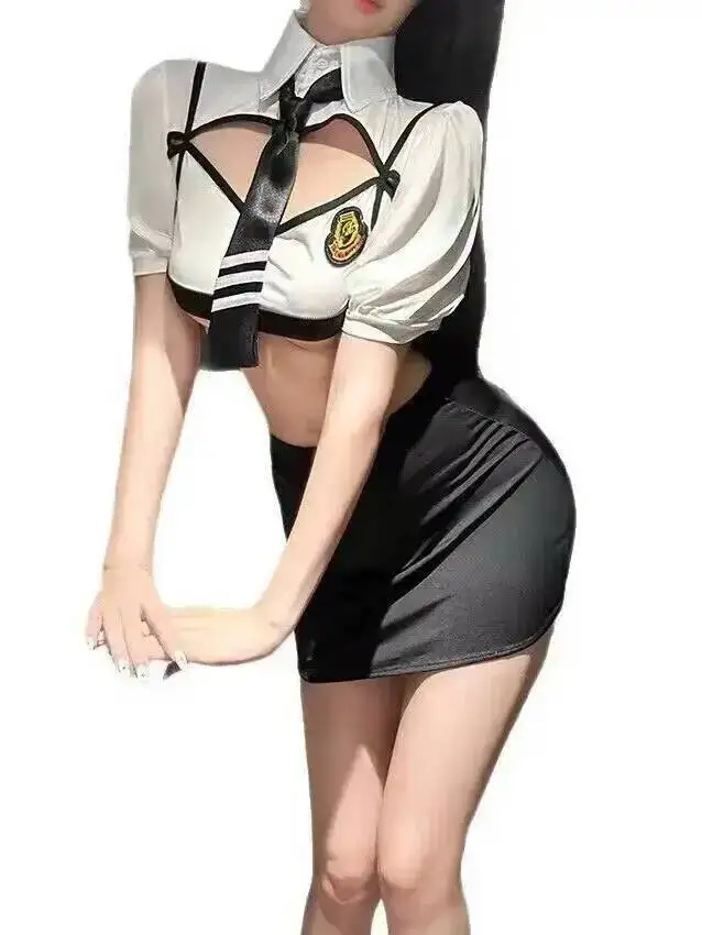 Sexy Two-Piece Flight Attendant Sexy Role Play Female Skirt Sets Short Sleeved Nightclub Fiery Style Skirt Sets Pure Desire 9JSN