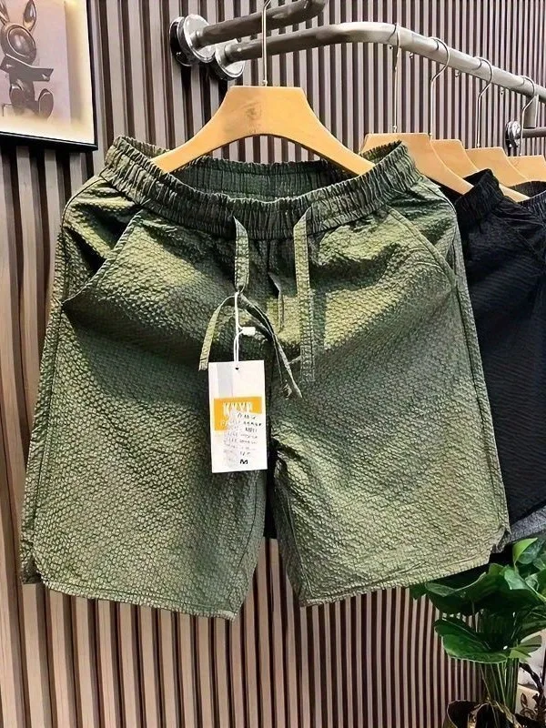 Summer Men's Casual Bubble Beach Loose Five-Quarter Pants Fashionable Couple Matching Straight Leg Elastic Waist Shorts