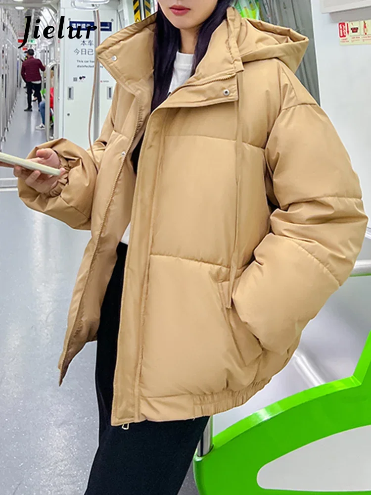 

Khaki Hooded Chic Drawstring Women Parkas Korean Thick Warm Basic Simple Casual Solid Color Fashion Zipper Female Parkas