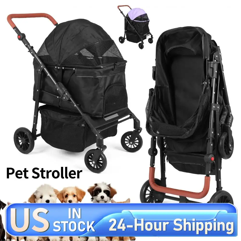 

Pet Stroller W/All-Terrain 360° Wheels Foldable Dogs Cats Cart Removable Cushion&Reflective Strips for Small Medium Pet Supplies