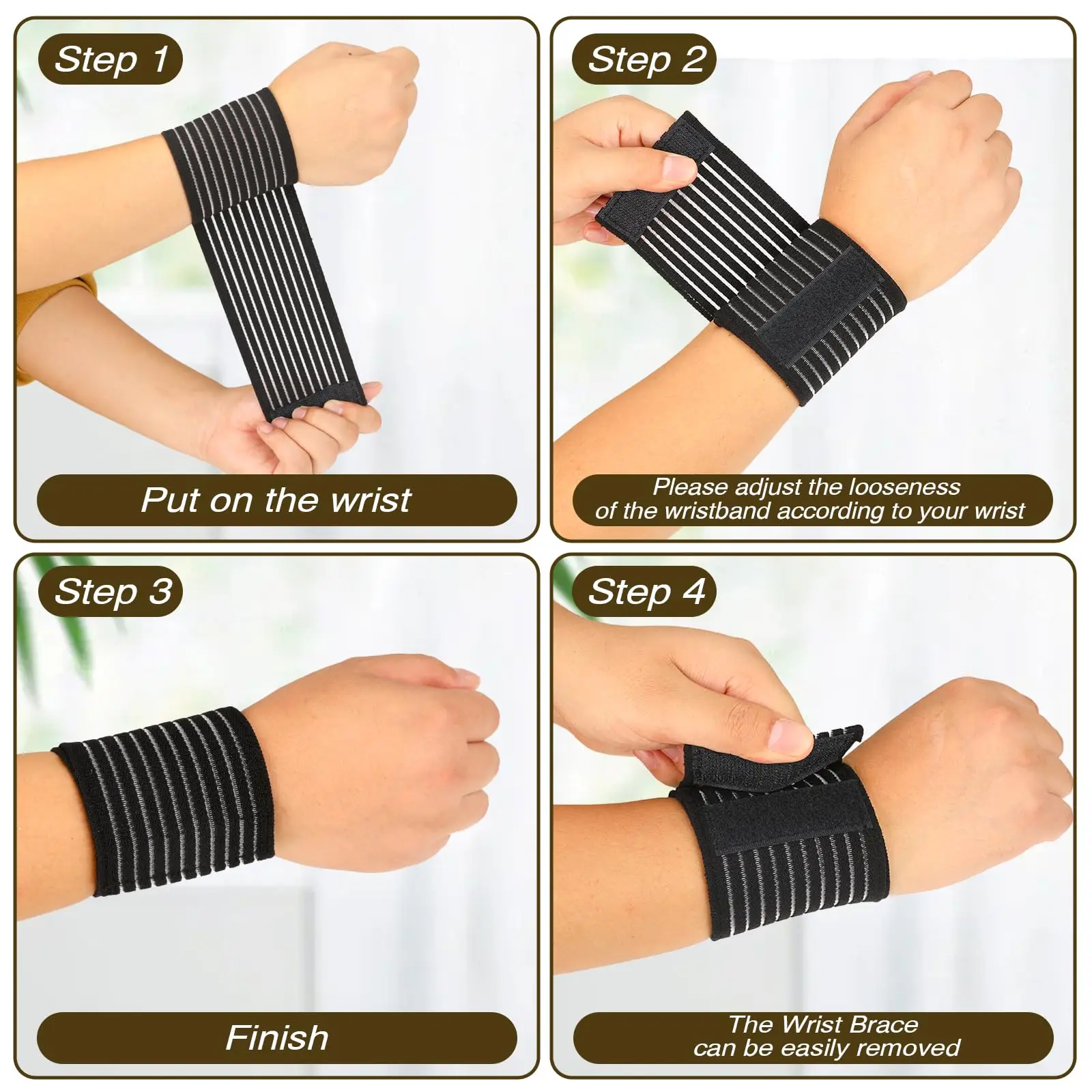 1 Pair Wrist Wraps Carpal Tunnel Wrist Brace Compression Strap Hand Brace Wraps Working Out Adjustable Breathable Wristband