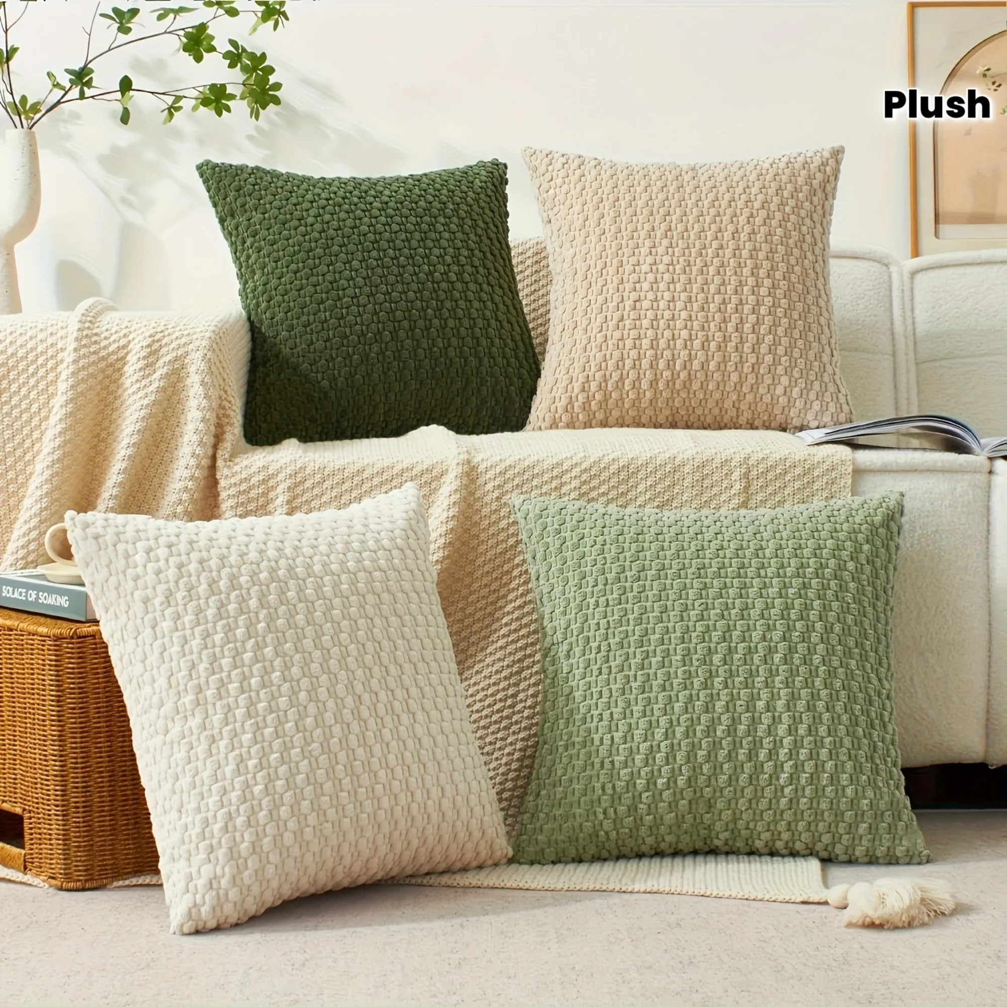 Spring Throw Pillow Cover 18x18 Decorative Cushion Cover Beige Pillowcase Soft Corduory Cushions for Home Sofa Couch