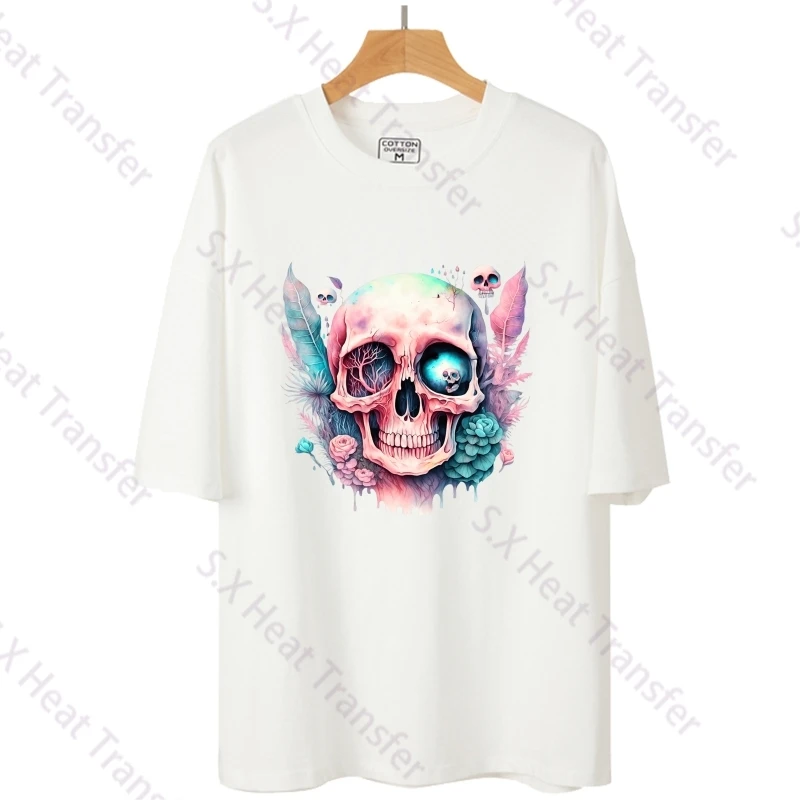 25cm Fun skull Design Pink guava skeleton Personalized DIY T-shirt customization Stickers Heat Transfer Ironing Patch Washable