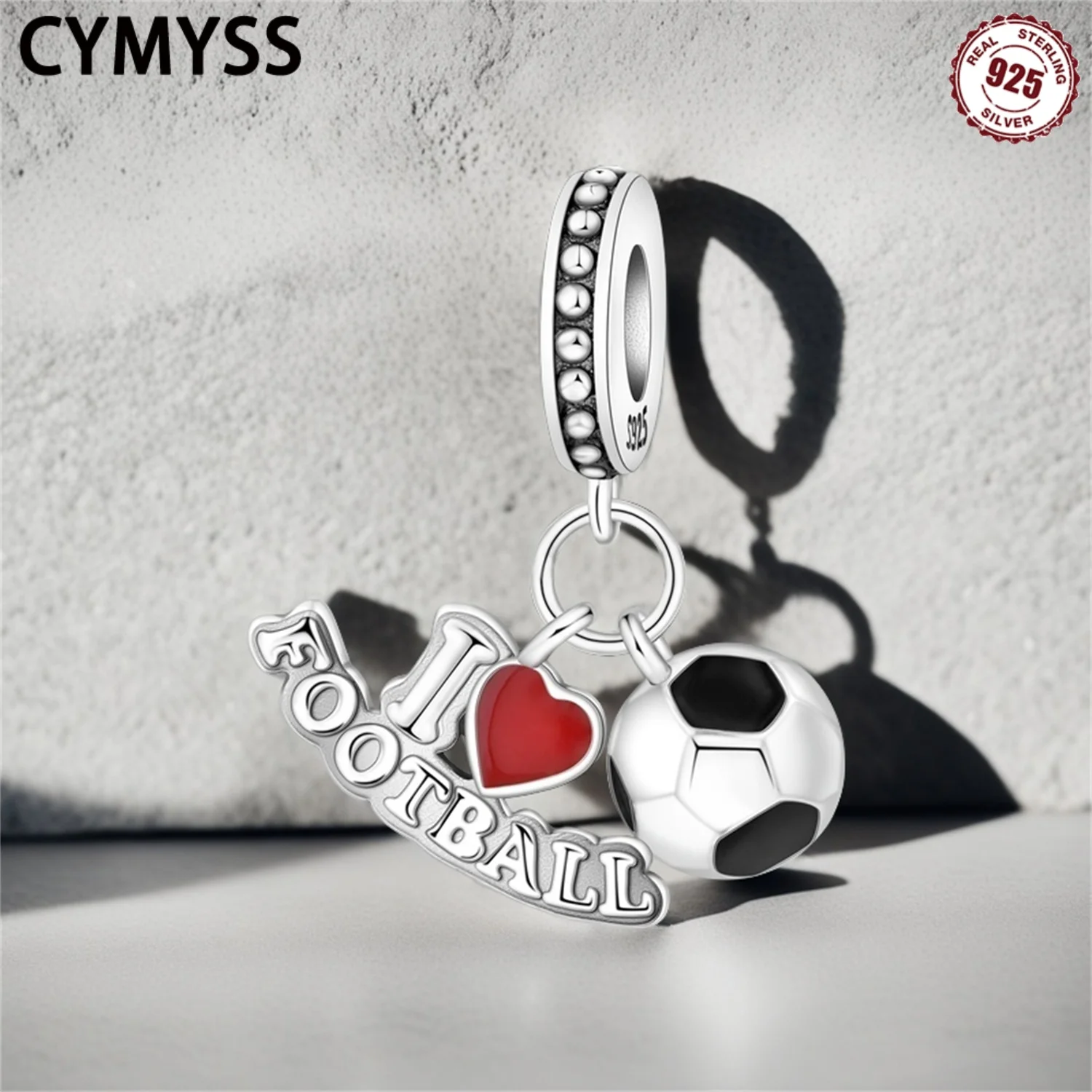 

CYMYSS 2025 New S925 Sterling Silver I Love Football Sports Zircon Pendant Boutique Birthday Party Jewelry Gift Women's Pendant
