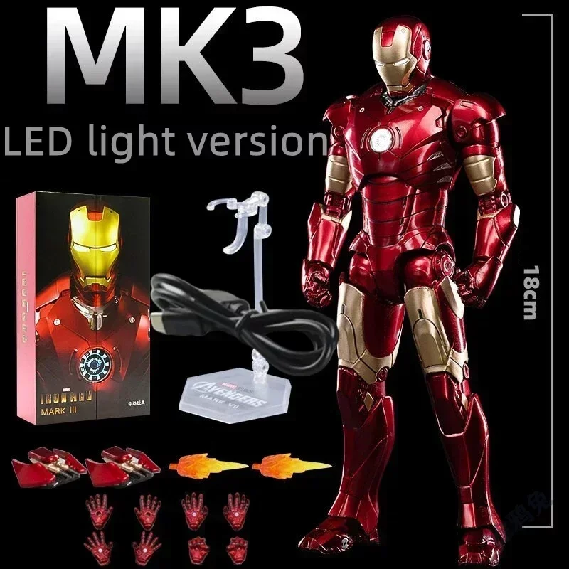 Tony Stark modelo figura de ação brinquedos, homem de ferro com SUIT-UP GANTRY LED Light, MK1, MK2, MK3, MK4, MK5, MK6, MK7, MK43, original