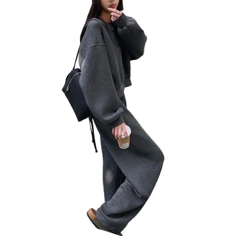 2024 Autumn and Winter New Loose and Thick Hoodie and Sweatpants Fashionable Two-piece Set