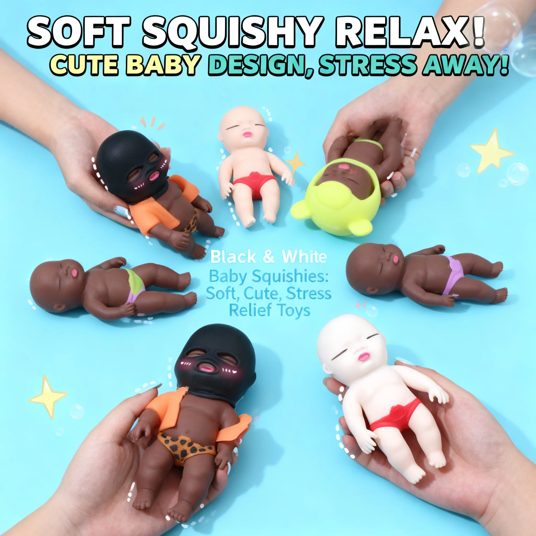 

Squishy Stress Relief Fidget Toy Natasha Black Girl Squeeze Doll Palm Size Rubber Decompression Fidget Toy