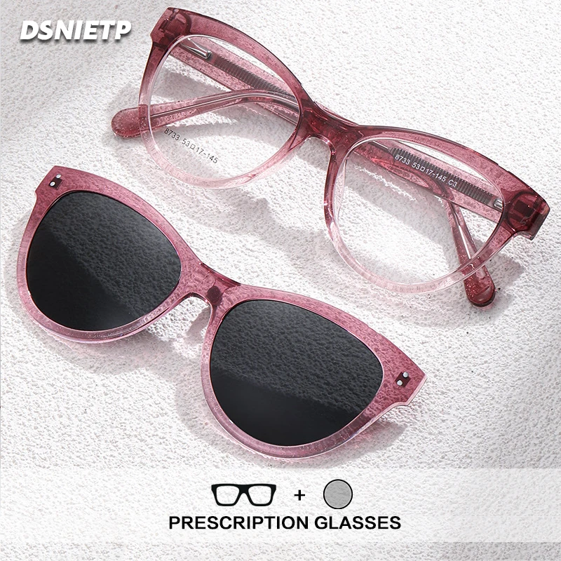 ISLINO Fashion Magnet Clip On Reading Glasses Women Cat Eye Myopia Prescription Glasses 2 In 1 Polarized Driving Sunglasses
