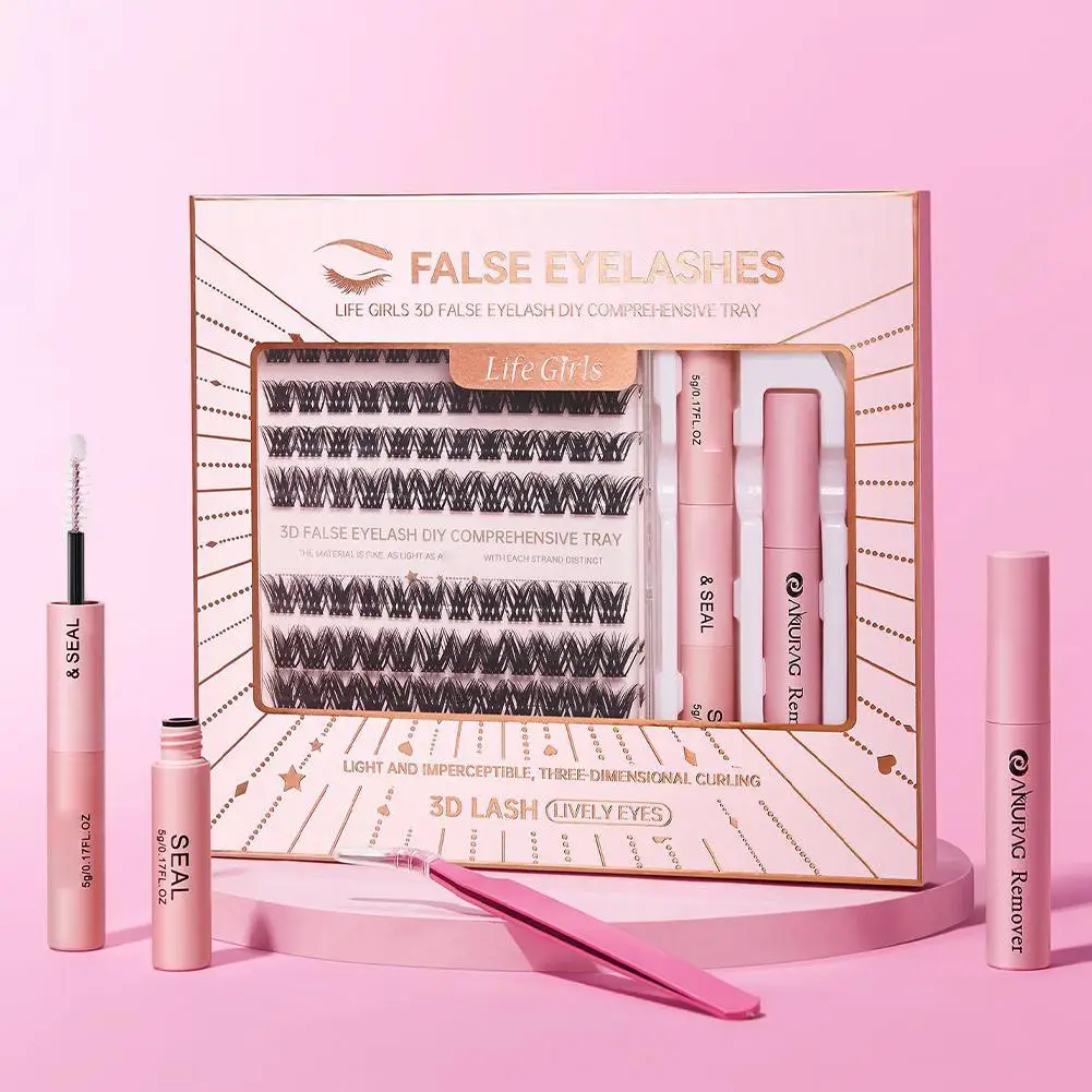 False Eyelash Kit DIY Grafting Single Cluster Dense Nature Lash Extension Kit Lashes Bond Glue & Remover Tweezer Lashes Eyelash