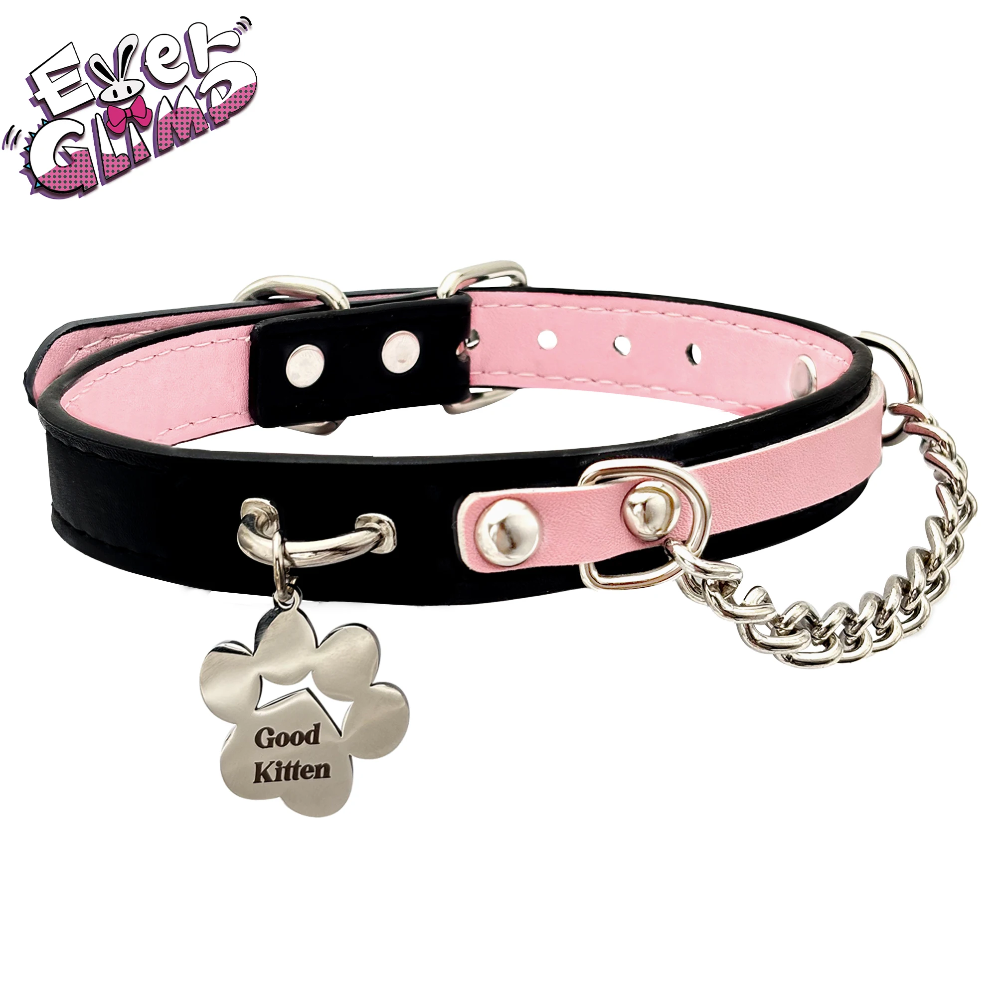 

EverGlimp Punk Cat Paw Choker for Women – Adjustable Split Color Faux Leather Collar with Chain and Cute Charm