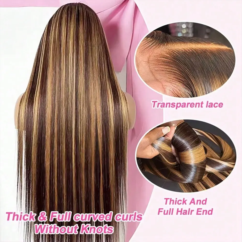 P4/27 mettre en évidence droite 13x4 HD dentelle frontale perruques cheveux humains sans colle perruque brésilienne Ombre miel blond couleur perruque pour les femmes