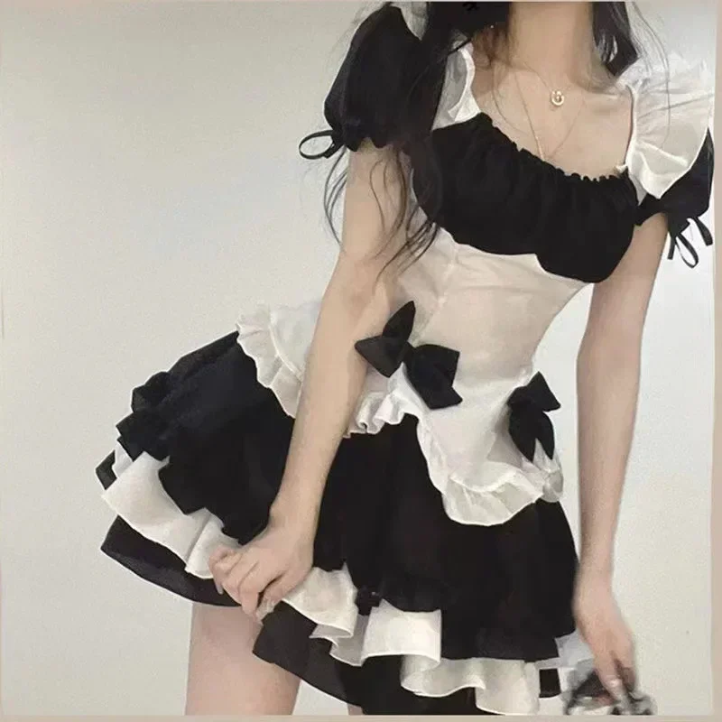 Large Size Tie up Maid Anime Costume Stage PerformanceLolita Maid Dress for Daily Cute Soft Girl JapaneseOutwear