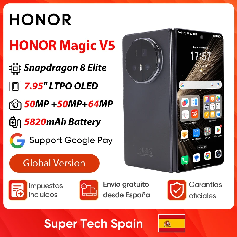 HONOR Magic V5 Version mondiale 5G Smartphone pliable Snapdragon 8 Elite 7.95 