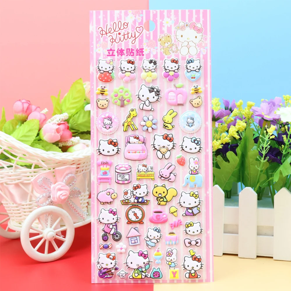 Kawaii Cartoon Hello Kitty 3D Bubble Sticker Anime Sanrio Decals Cute Children Reward Puffy Sticker for Kids Stationery Supplies