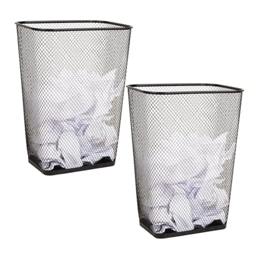 

10 Gallon Executive Waste Paper Bins Solid Bottom Non Slip Pads Office and Home Metal Mesh Set of 2