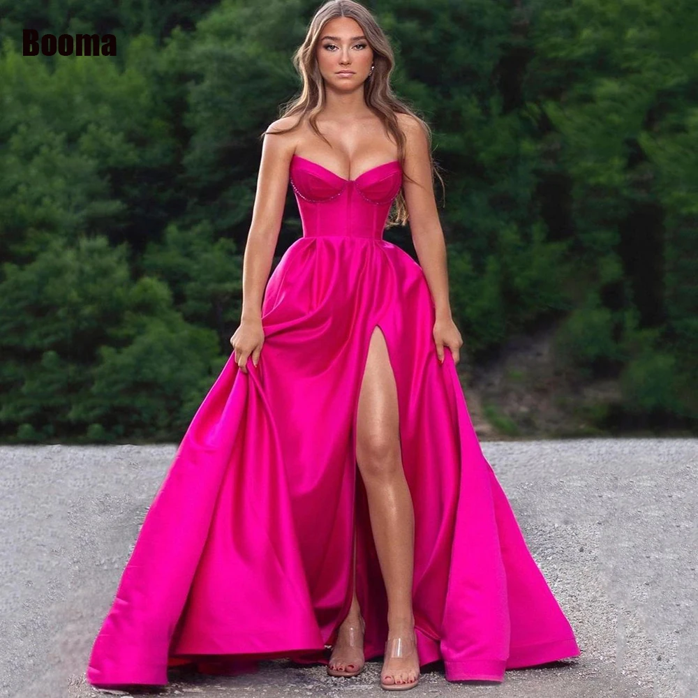 

Booma Prom Evening Dresses Sweetheart A-line Graduation Gowns Sleeveless Satin Women High Split Long Formal Party Dress 2023