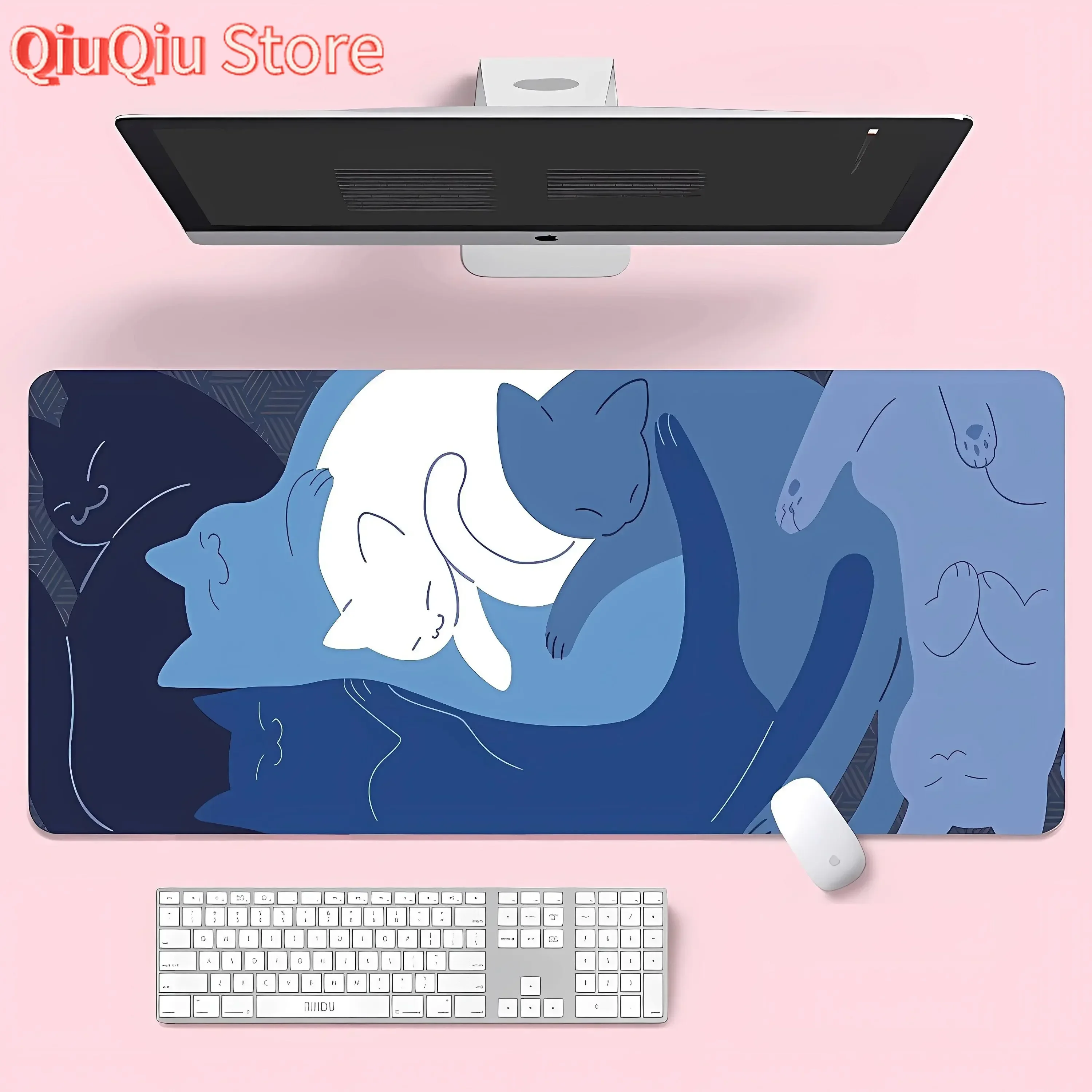 

Large Mouse Pad XXL Cute Blue Cat Desk Mat 900x400 Kawaii Computer Desk Accessories Mouse Mat Big Mousepad Gamer Rubber Pads