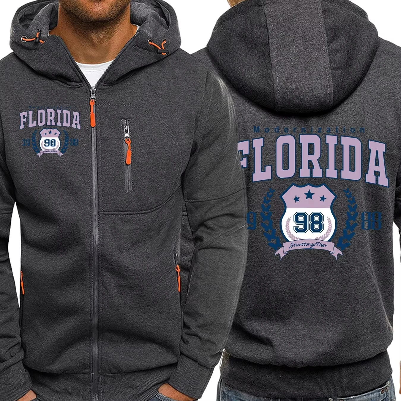 

Florida Modernization Pattern Zipper Hooded Men Fleece Oversized Streetwear Y2K Hoodie Fashion Casual Tops Man Autumn Coat
