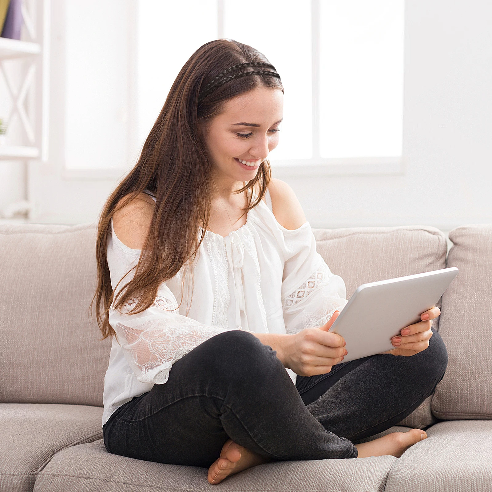 

4pcs Women Widened Girl Hair Tie Headband Women Hair Headband Elastic Plaited Braided Double Strap Anti Slip Comfortable