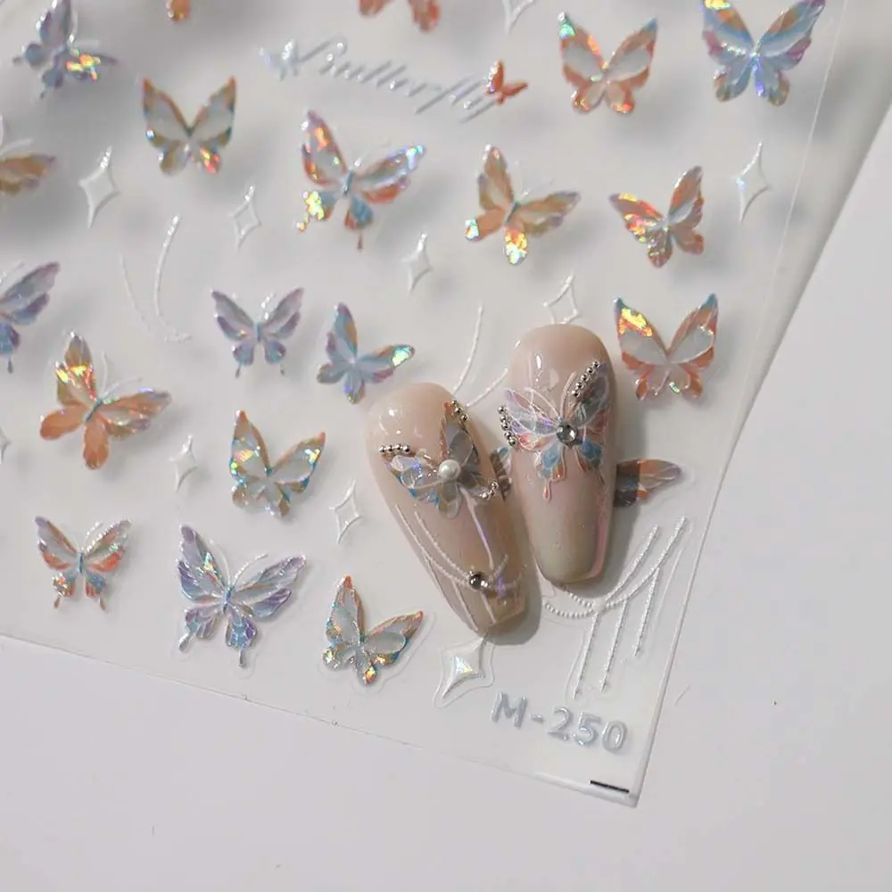 Bronzing Butterfly Nail Stickers, Manicure Ornamentos, Branco, Estrelas, Rosa, Roxo, Acessórios para Unhas, Decalques