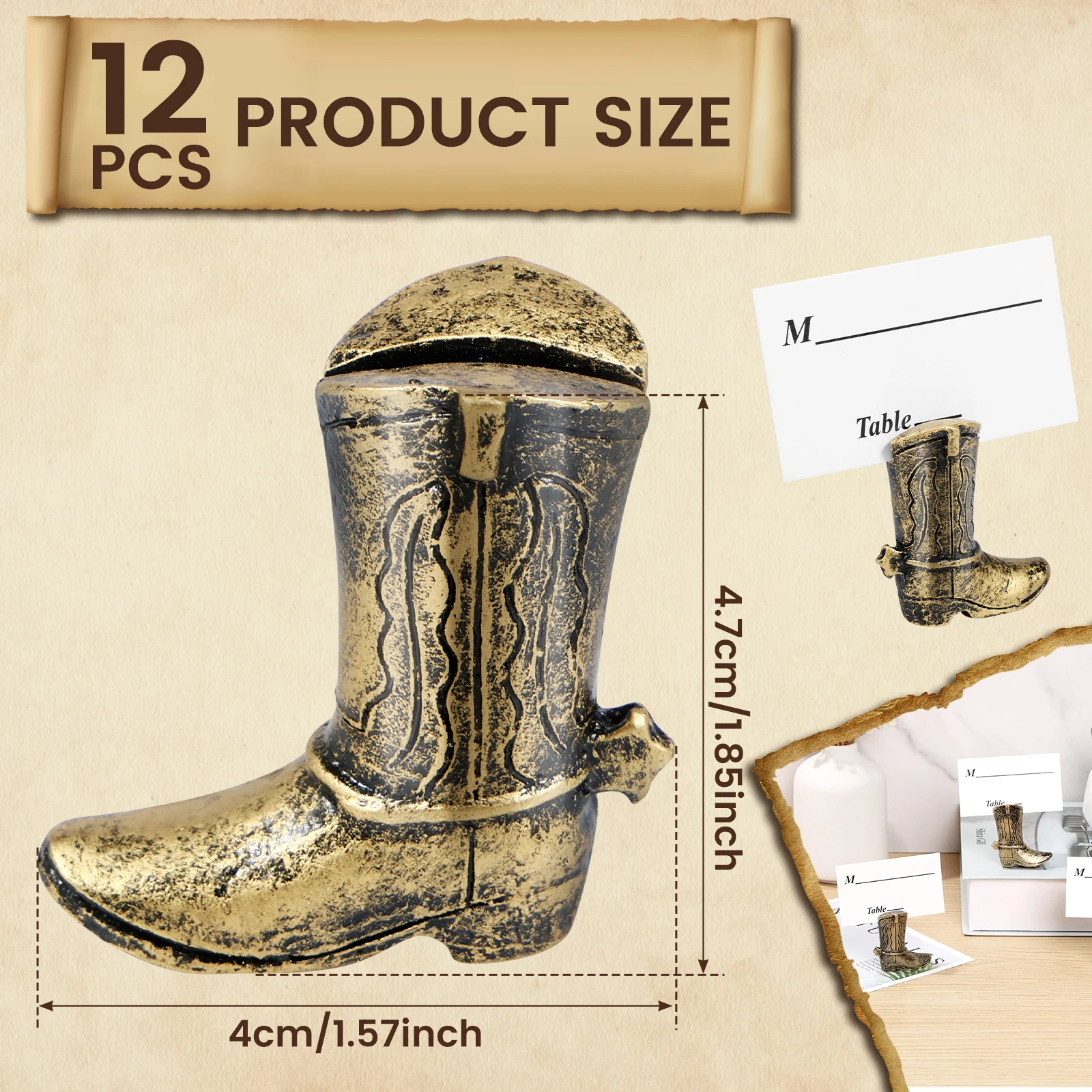 12Pcs Place Card Holders Retro Cowboy Boots Table Card Holder Resin Place Photo Stand Creative Table Sign Stands 4.7x4 cm