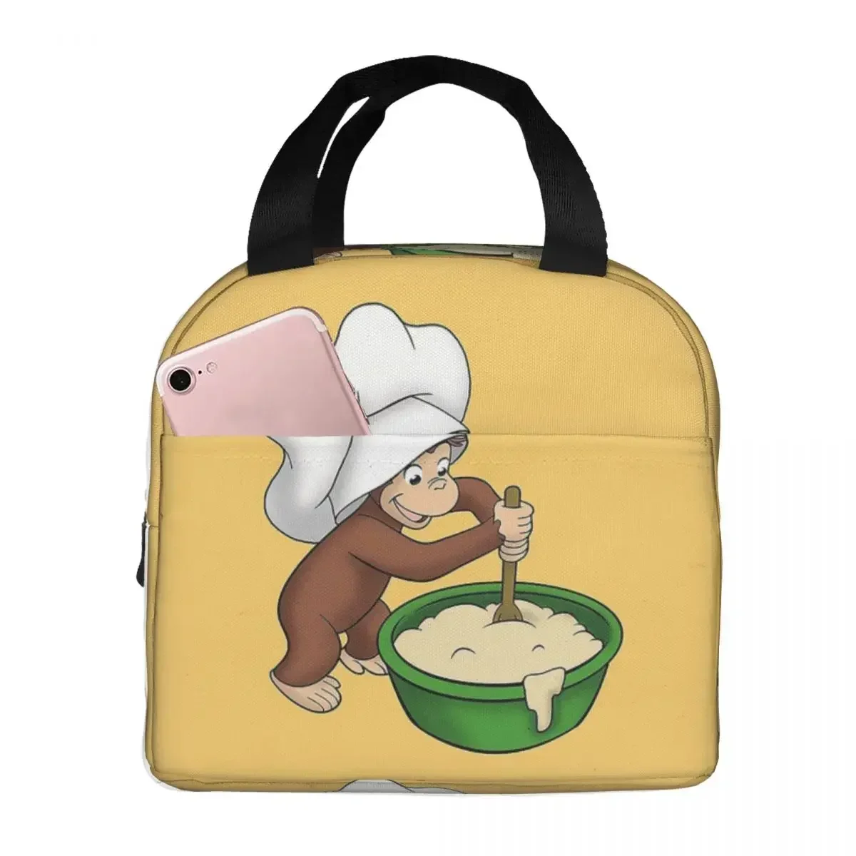 

Изолированные сумки для обеда Curious George Baking A Cake, многоразовые сумки для пикника, термохолодильник, ланч-бокс, сумка для обеда для женщин, работы, детей