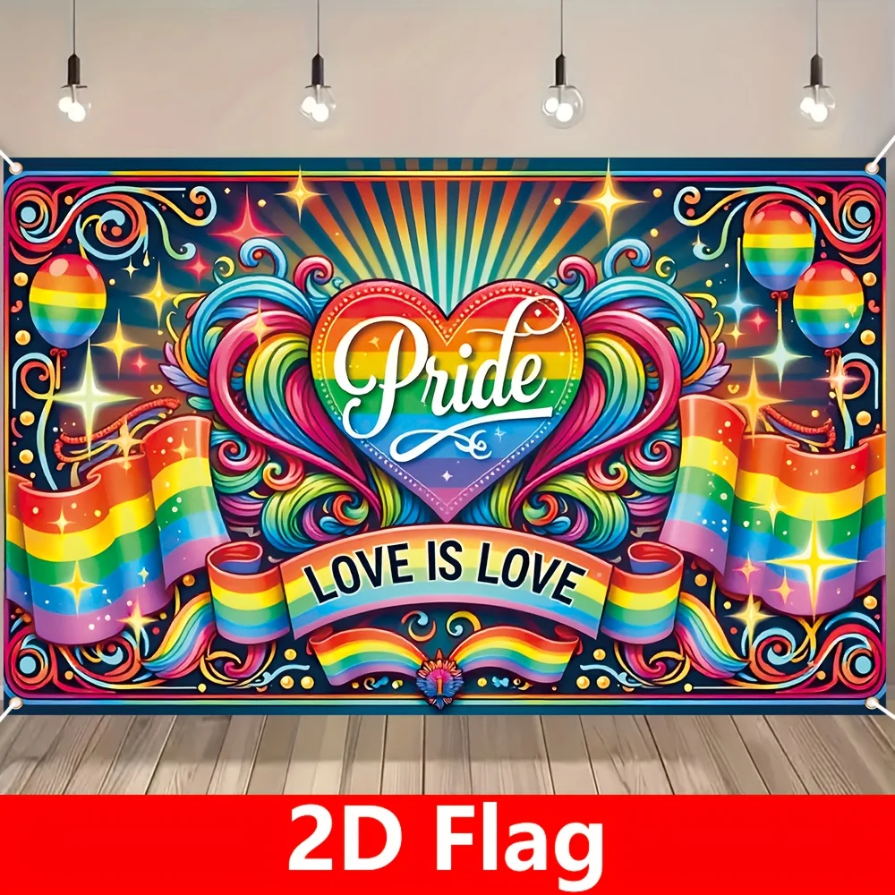 

2D FLAT 1pc Pride Month Decoration Banner, Polyester Fabric 150x100cm Flag Banner, Rainbow Heart And Star Pride Month Party