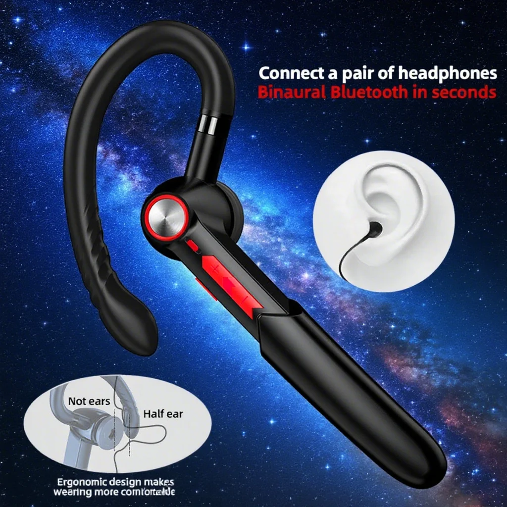

Single Ear Business Wireless Bluetooth Headphones Microphone Voice Assistant Long Battery Life HiFi Noise Reduction Earphones