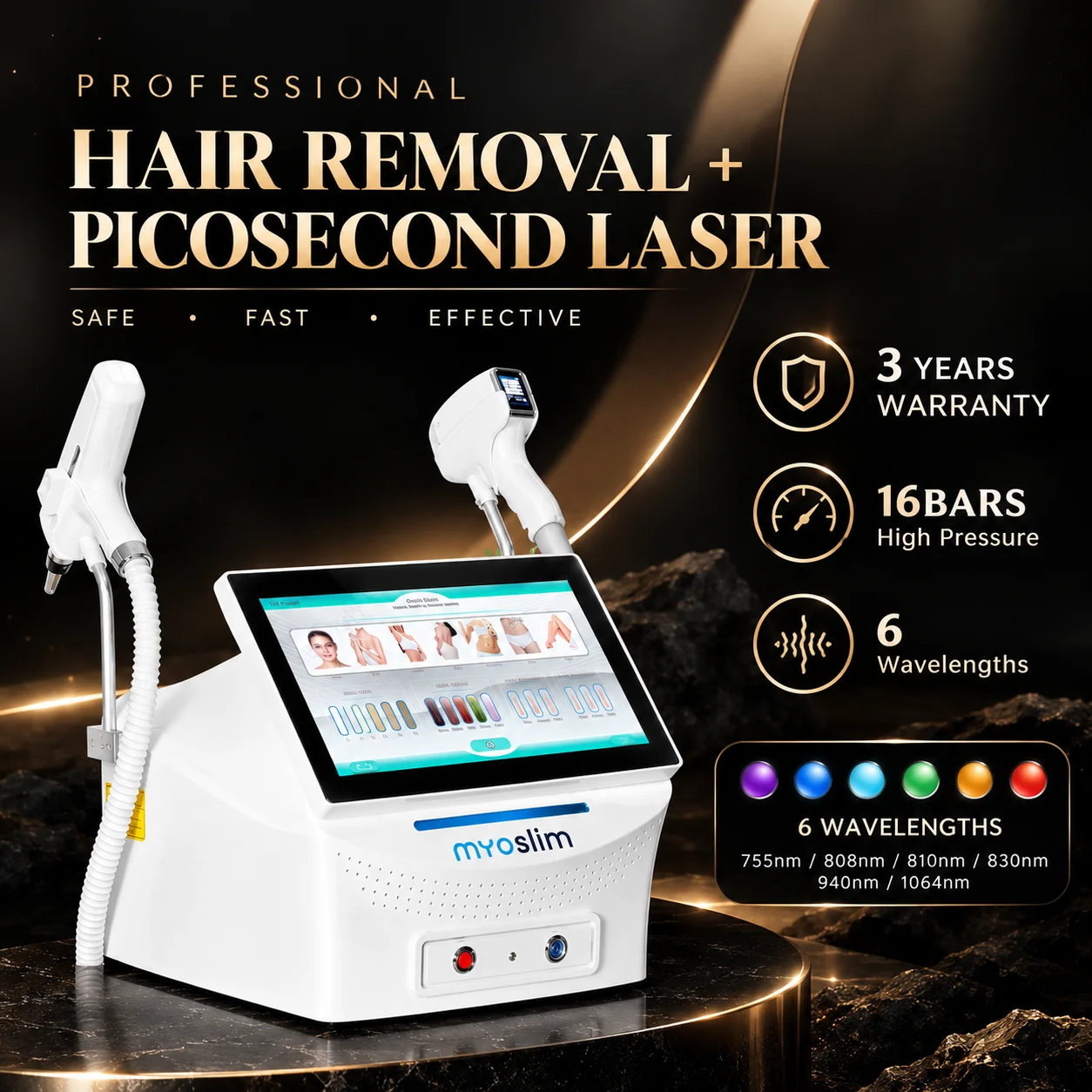 7000W Two-in-One 755nm 808nm 810nm 830nm 1064nm Diode Laser Hair Removal Device for Removing Tattoo Marks with Pulses