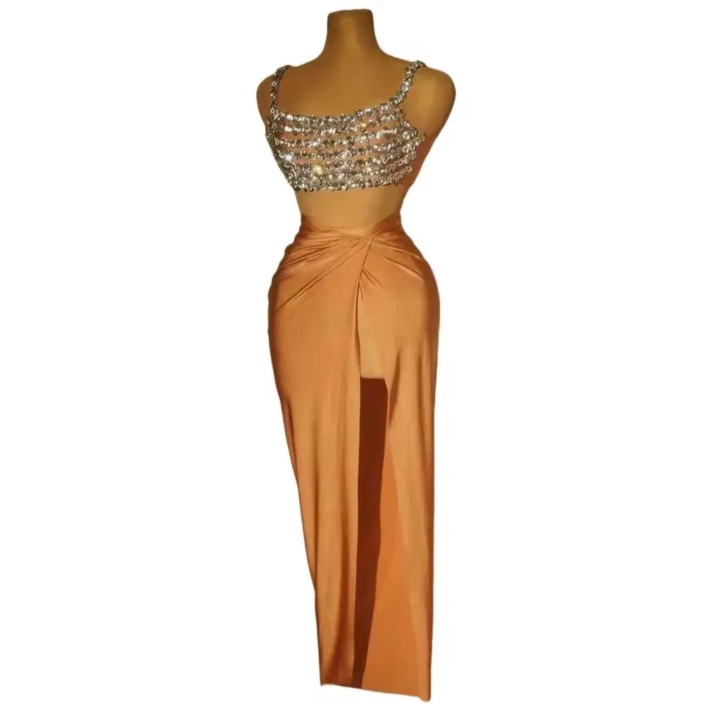 

Женский укороченный топ, длинная юбка, комплект из 2 предметов, модный сексуальный костюм для дня рождения, вечеринки, бар, певица, концертный сценический костюм