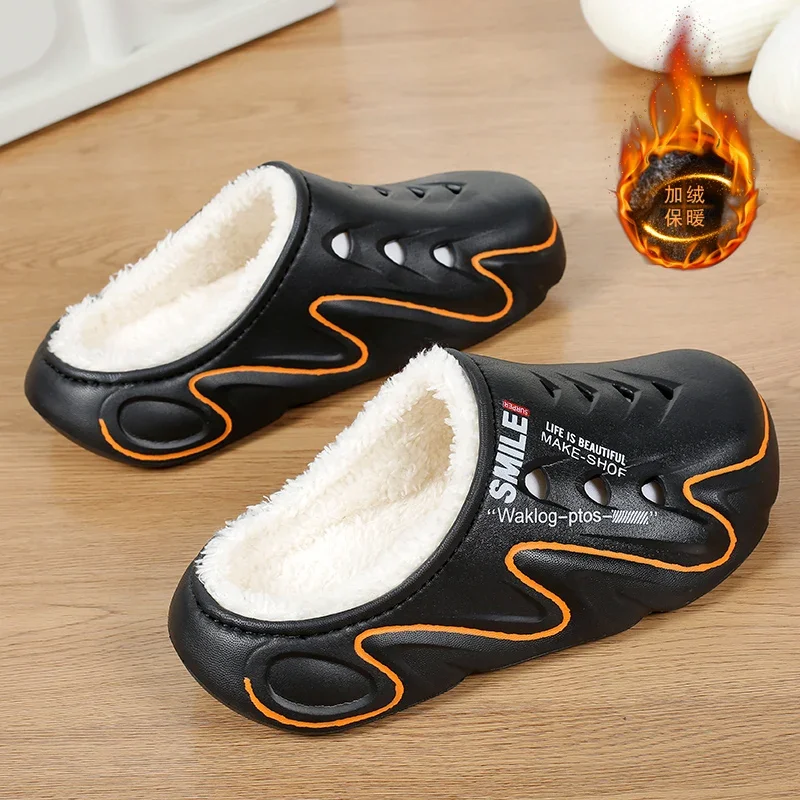 Sapatos masculinos inverno sapatos quentes forro de pelúcia chinelos de algodão interior plataforma concisa sapatos de cozinha ao ar livre casa chinelos à prova dwaterproof água