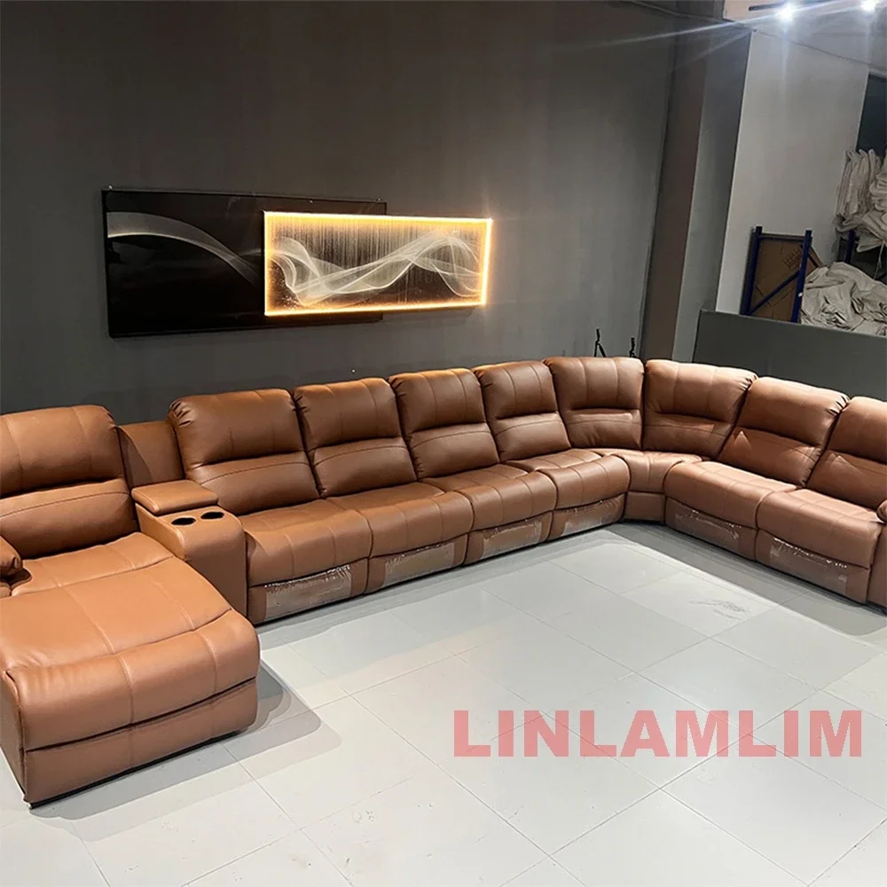 أريكة كرسي فاخرة كبيرة الحجم مع صالة تشيس - جلوس مسرح كهربائي منزلي، جلد طبيعي - لغرفة السينما #6