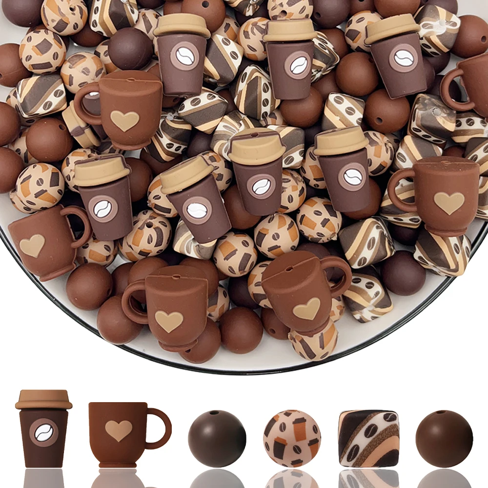 38Pcs Coffee Series Silicone Beads Set DIY Beaded Necklace Bracelet Decoration Pen Jewelry Pendant Etc. Holiday Birthday Gift