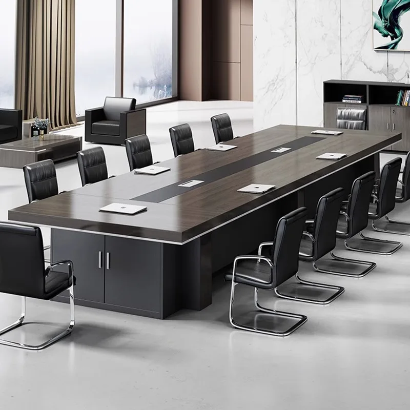 Black large conference table long table and chair combination simple modern office rectangle negotiation reception