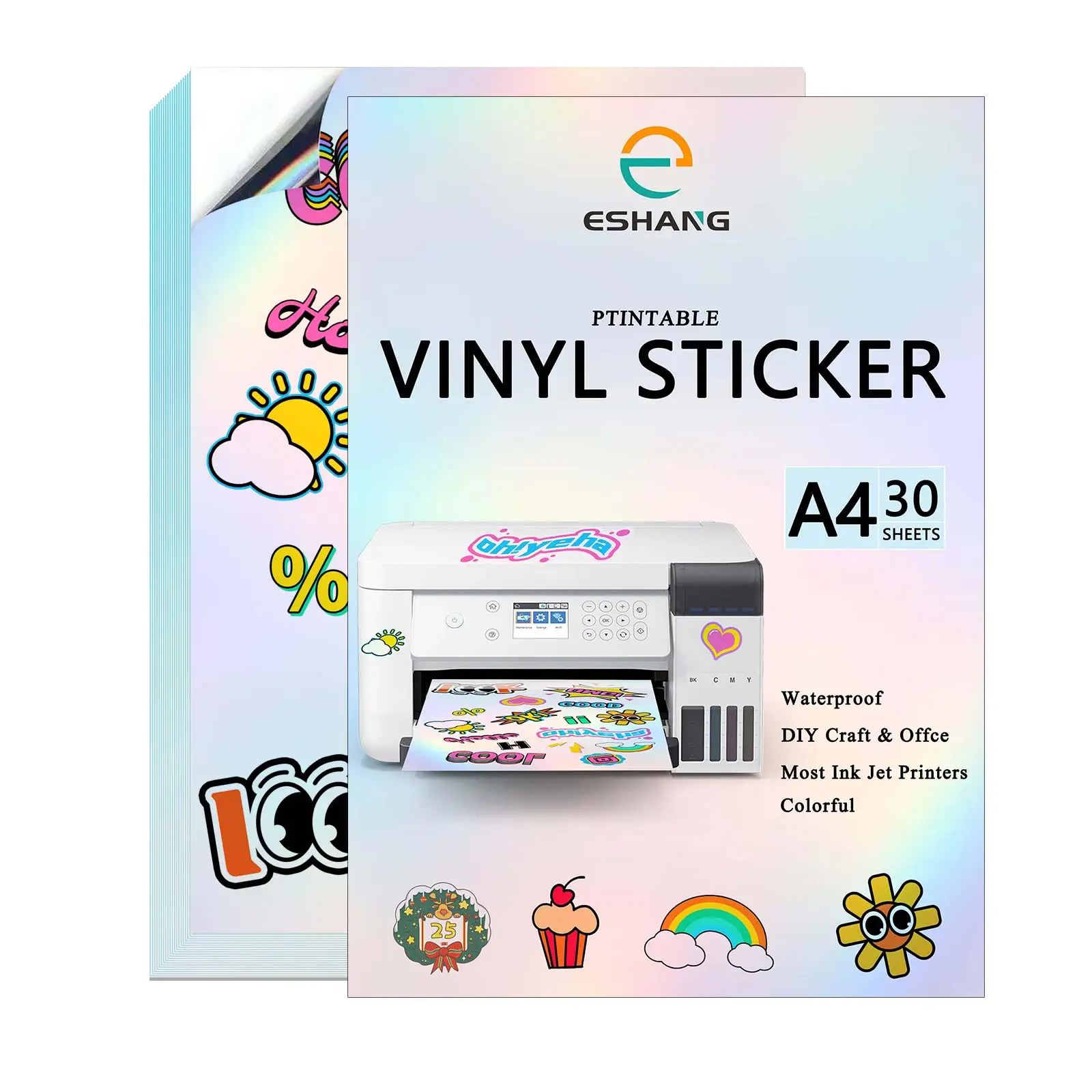 A4 10/20/30/40 قطعة ملصق فينيل ثلاثي الأبعاد قابل للطباعة بألوان قوس قزح للطابعة النافثة للحبر، سهل القطع، مقاوم للماء، صناعة يدوية وملصقات #6