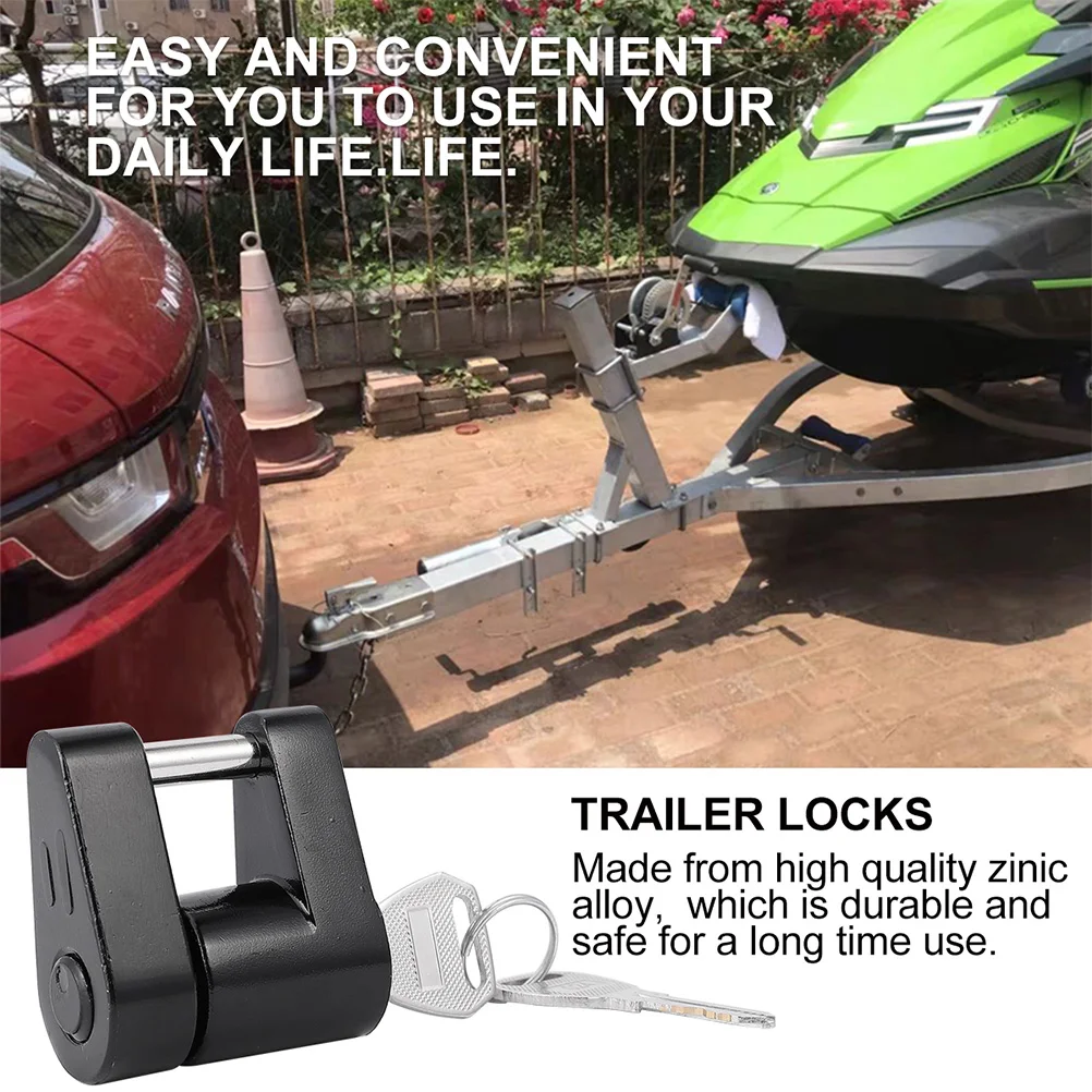 

Trailer Tongue Lock Galvanized Zinc Alloy 2 Keys Simple 1 4 Turn Black Coupler Lock for Small Trailers Vehicle Accessories