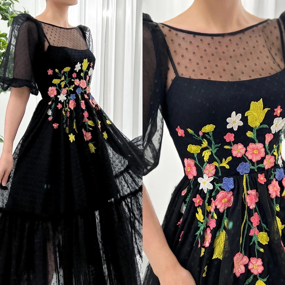 

Customized Elegant Prom Sexy Casual Jewel A-line Formal Ocassion Gown Flower Anke length Organza Homecoming Dress فستان حفلات