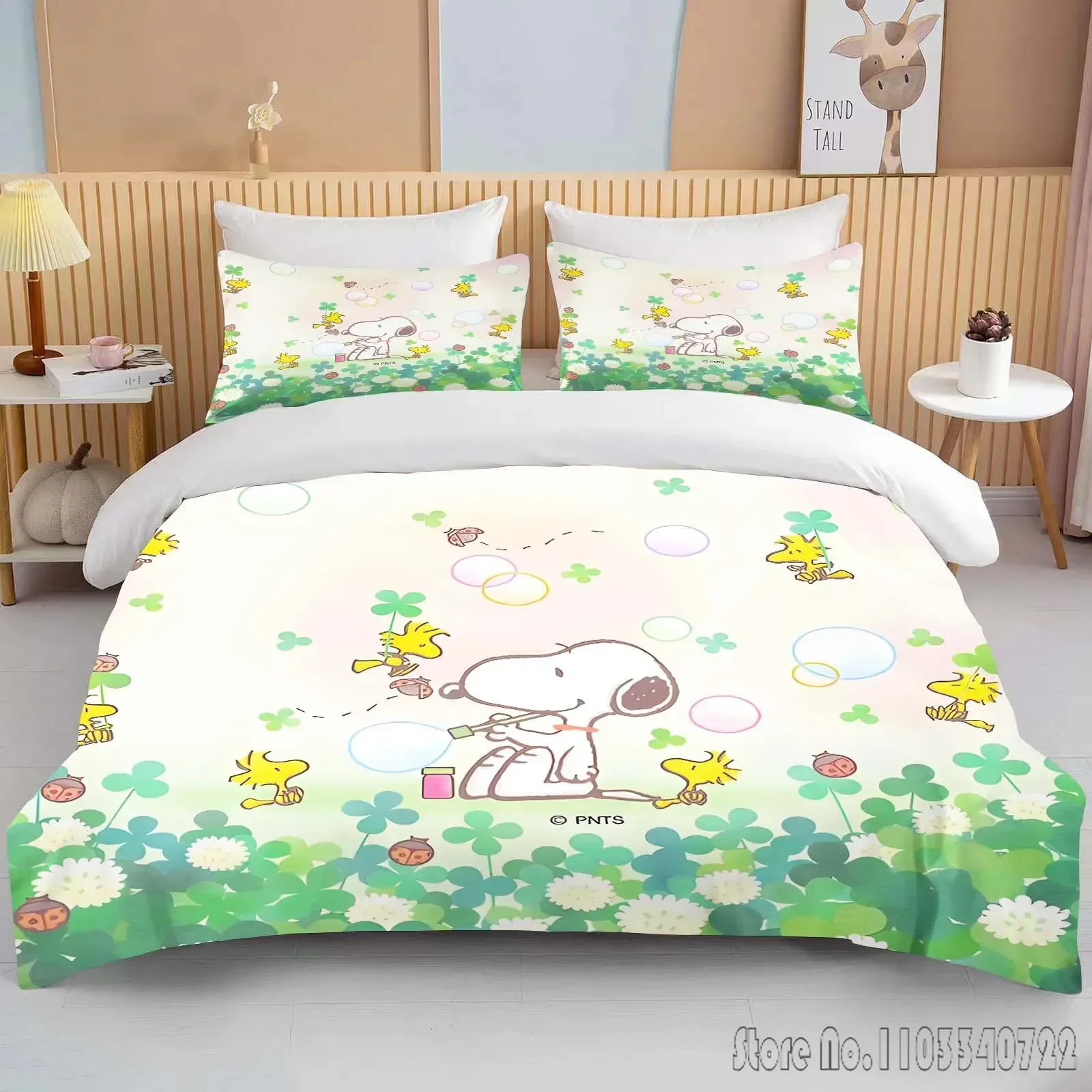 Anime Snoopy Printed Soft Kids Bedding Set Duvet Cover 1 Duvet Cover 2 Pillowcases Adult and Children Bedding Set Luxury