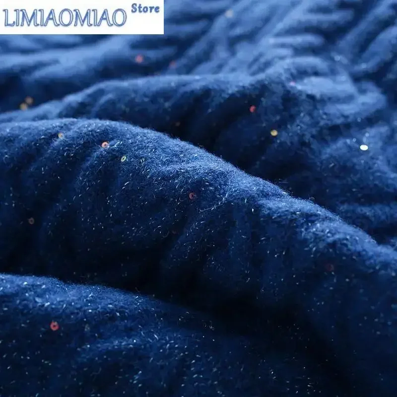 New Blue Twists Peter pan Collar Pearls Long Sleeve Acrylic Knitted Women's Sweater Fashion Pullover Sweaters Cardigan Autumn